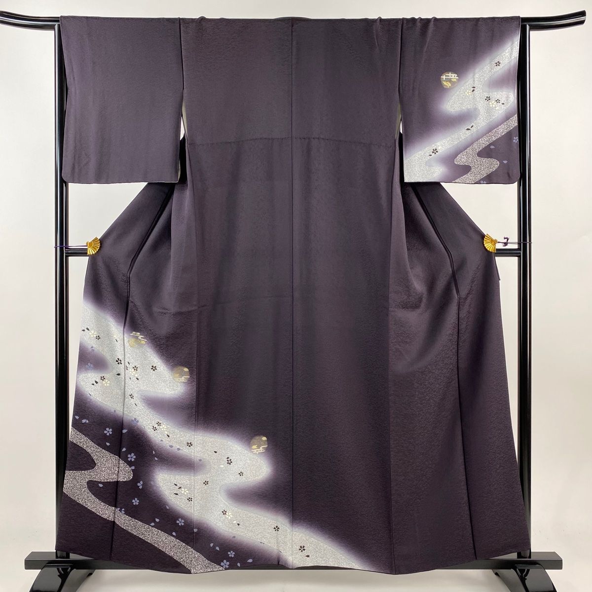 振袖フルセット 身丈169.5裄65.5 叩き染め 茶色 黒 グレー 美品 くすみカラー古典 グレー/ブラウン/ダスティーカラー 牡丹柄 大人っ