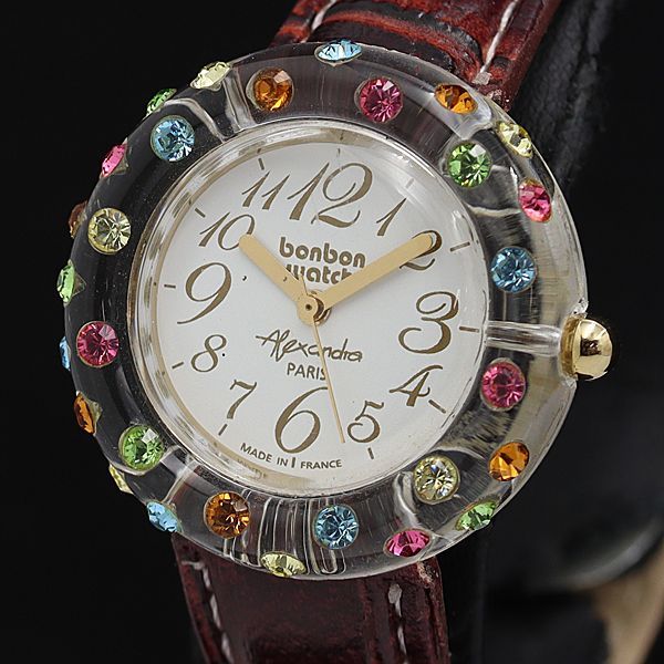稼働 ボンボン ウォッチ QZ ラウンド ホワイト文字盤 石付 色石 ストーンベゼル レディース腕時計 KR 2000000 NSK