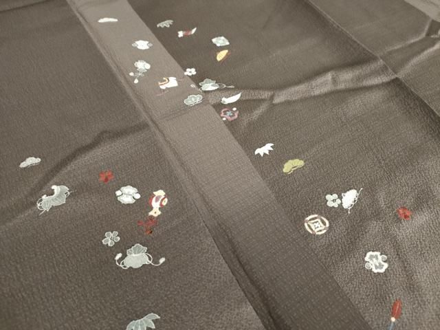 平和屋着物□付下げ 刺繍 宝尽くし花文 松竹梅 金銀彩 正絹 逸品