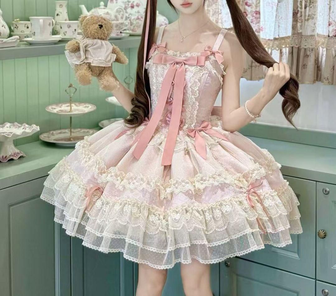 ゴスロリ フリル　ロリータドレスJSK サスペンダードレス アイドル服 甘ロリ ゴスロリ フリル ロリータドレスJSK サスペンダードレス