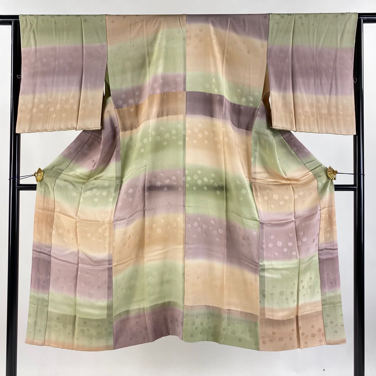 長襦袢 身丈129.5cm 裄丈64cm M 地紋 段縞 ぼかし 薄紫 正絹 秀品