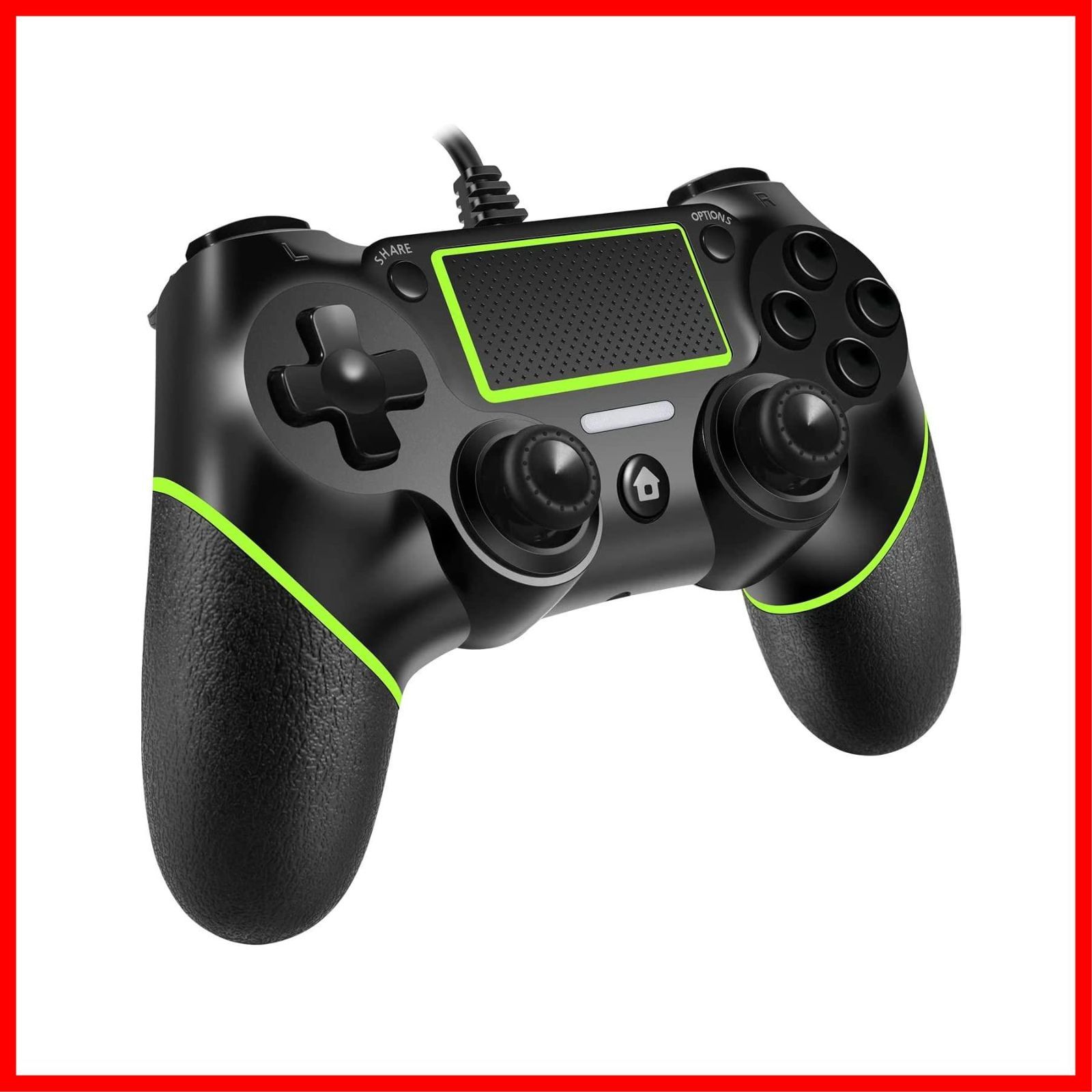 Slim/PS4 ProおよびPC用 PS4/PS4 ゲームパッド (ブラック ジョイスティック グリーン) デュアル振動ショック 有線コントローラー 4 ゲームパッド Playstation