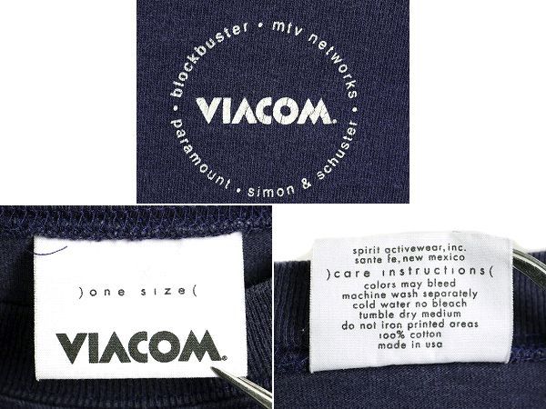 00s USA製 バイアコム 企業ロゴ プリント 長袖 Tシャツ L 紺 当時物