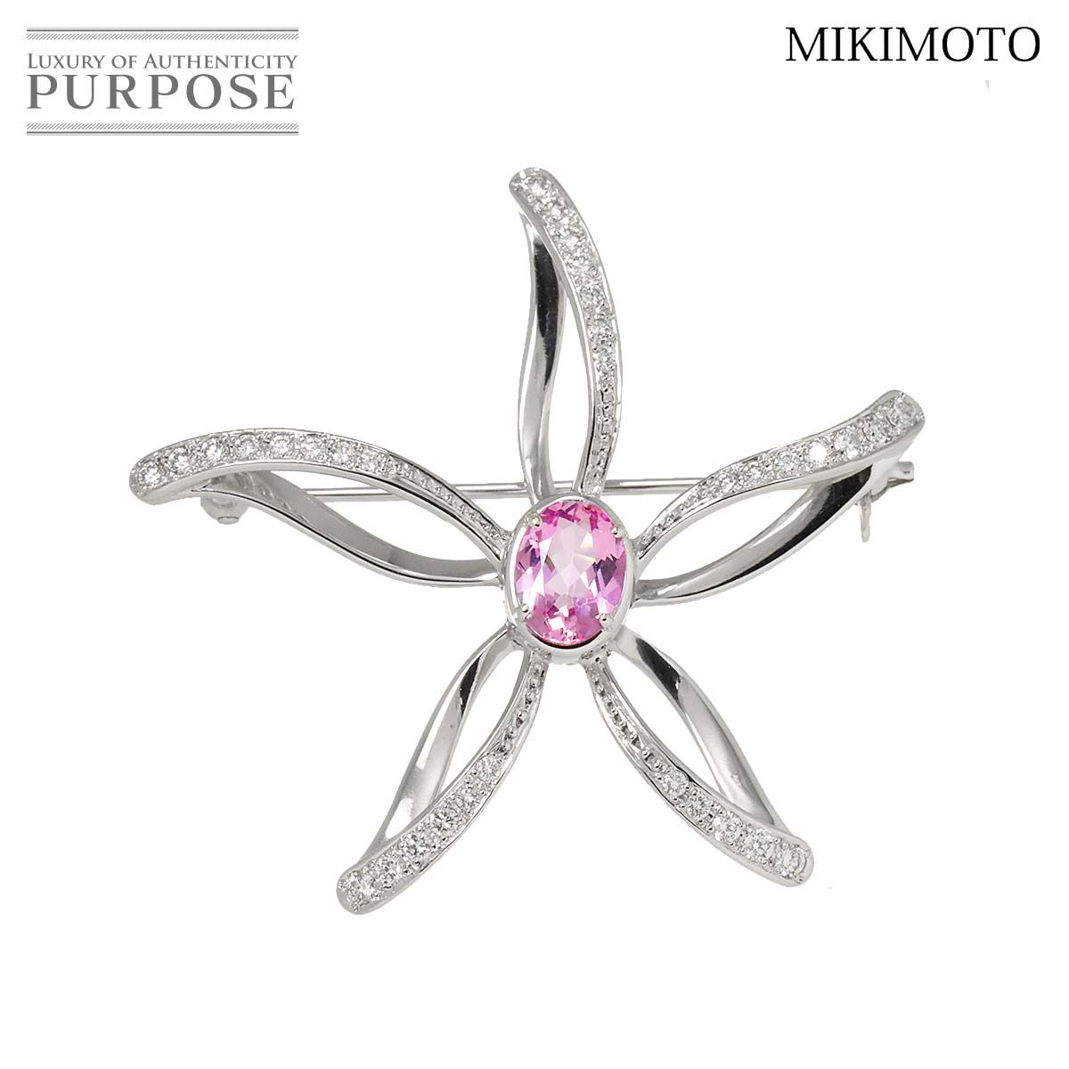 ミキモト MIKIMOTO ピンクトパーズ 1.18ct ダイヤ 0.58ct ブローチ K18 WG ホワイトゴールド 750 Booch 鑑別カード付き 90275747