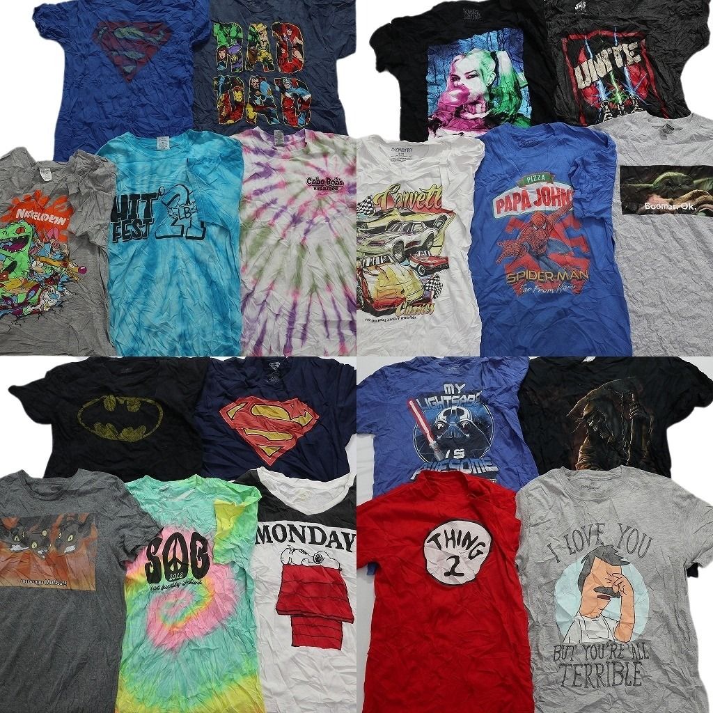 古着卸 まとめ売り カラーmix プリント 半袖Tシャツ 19枚 (メンズ M ) スカル 大判 キャラ タイダイ アメコミ 映画 レーシング MS5435