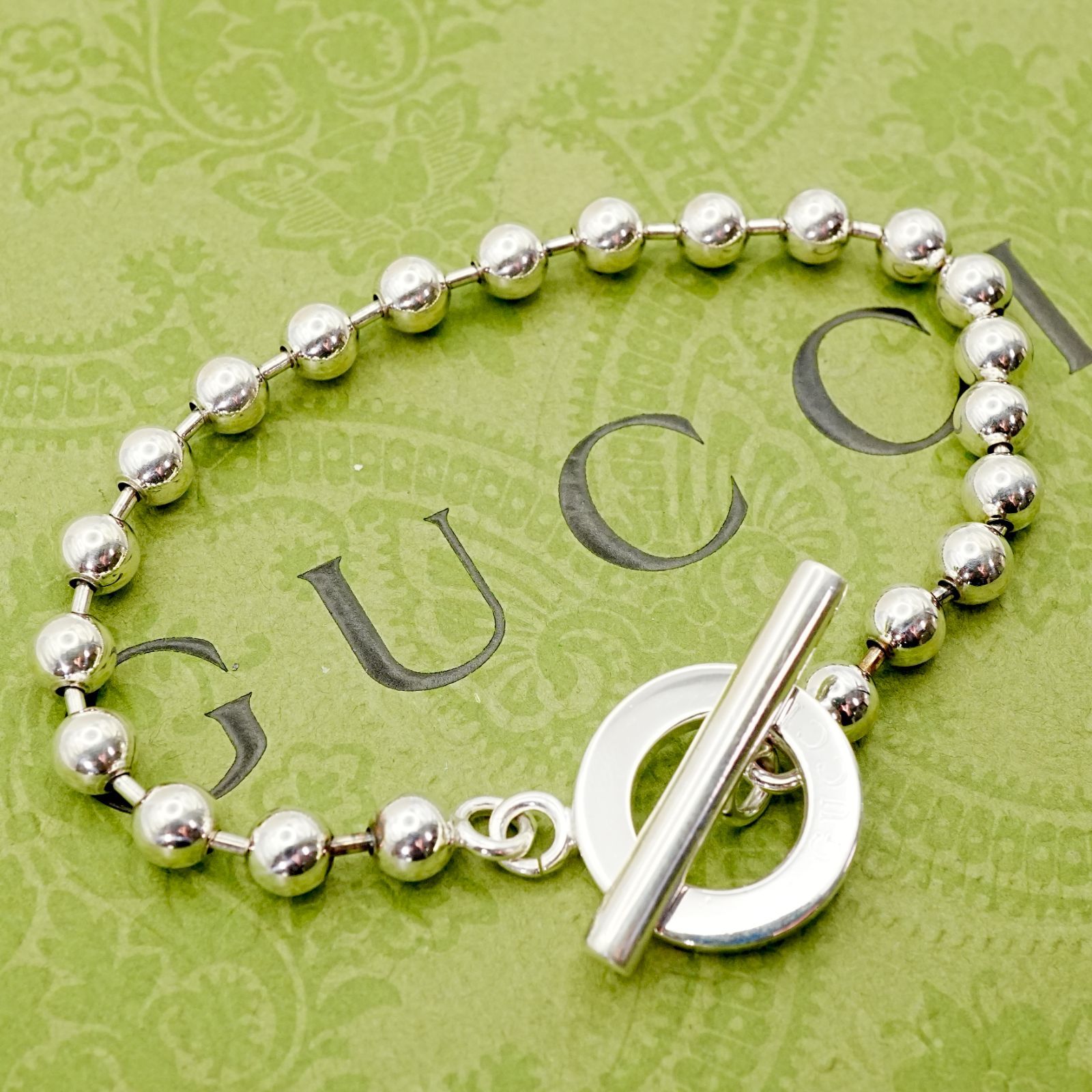 極美品✨ GUCCI グッチ ボールチェーン シルバーブレスレット ロゴ トグル 極美品 グッチ ボールチェーン トグル シルバー ブレスレット/25-382S