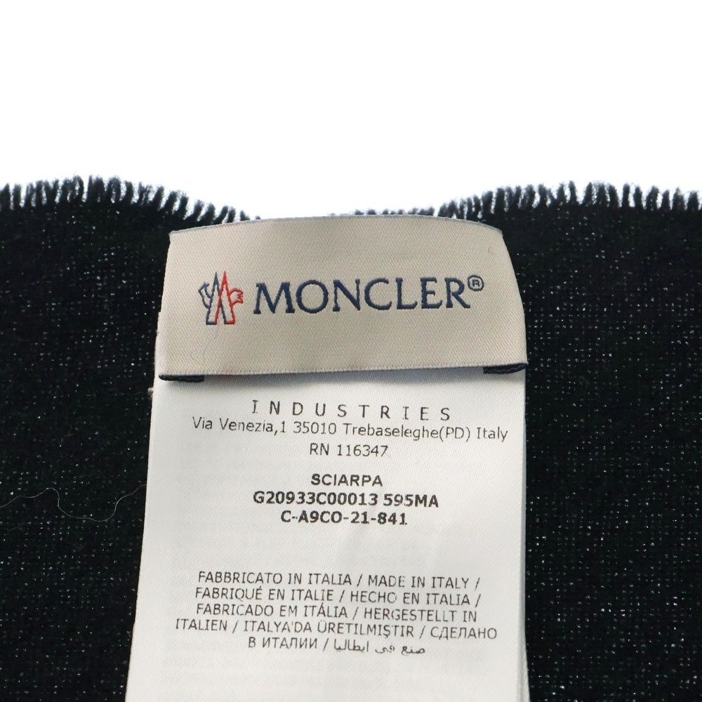 美品✨モンクレール 22AW ロゴ フリンジ マフラー 黒 ブラック MONCLER (モンクレール) 21AW ロゴパッチ ウール フリンジ
