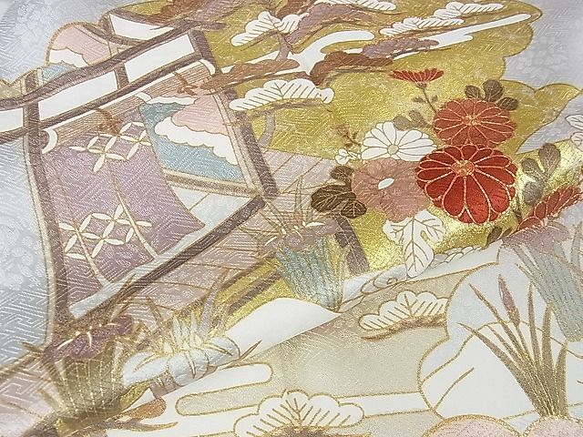 平和屋本店□極上 皇室献上作家 藤井寛 訪問着 駒刺繍 雲取り誰が袖花