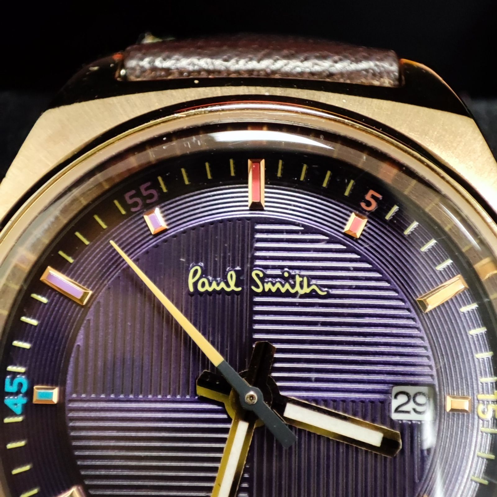 美品】ポールスミス クローズドアイズ デイト レディース 腕時計 茶 美