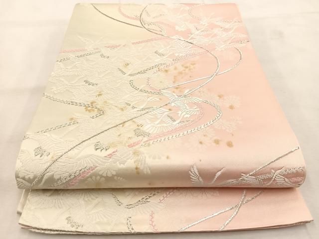 全通 袋帯 吉祥千羽鶴 鳥 金糸 銀糸 芯なし仕立て 正絹 Q978 楽天市場】平和屋着物◎佐賀錦 六通柄袋帯 煌寿の華 正倉院花文
