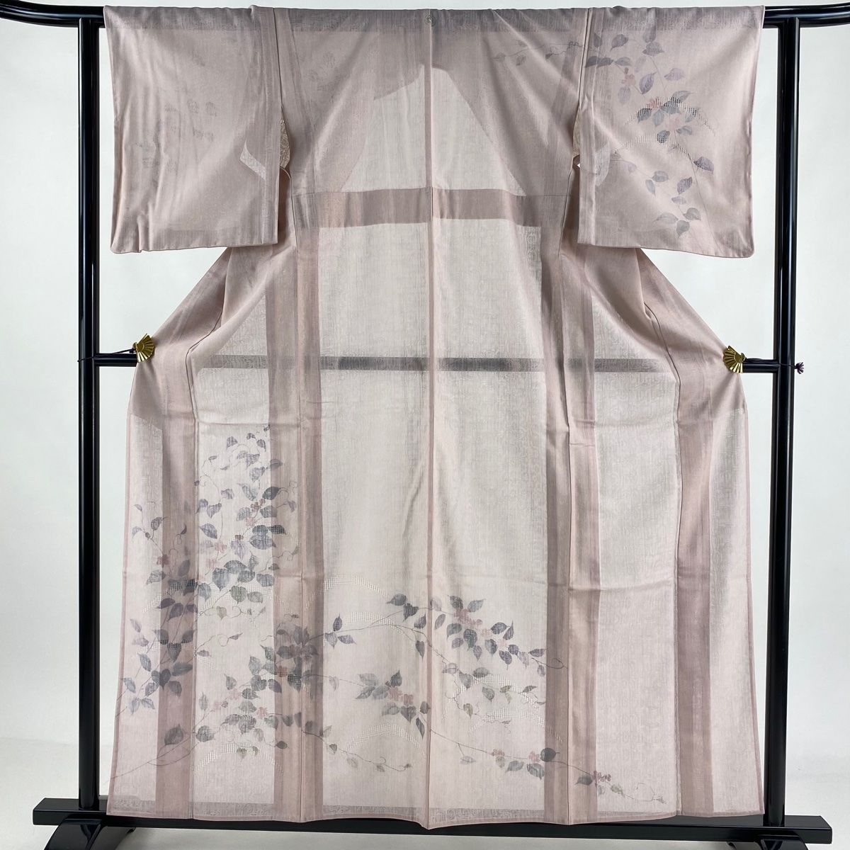 訪問着 身丈157cm 裄丈62cm S 紗袷 草花 芝 薄ピンク 正絹 名品 一つ紋