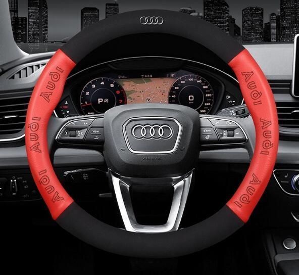 新品！アウディ Audi O型 ハンドルカバー 軽自動車 穴付き通気滑り止 毛皮 ステアリングホイールカバー 番号02 全車種対応 レッド Q2 Q3 Q5 Q7 A3 A4 A6 A8 TT RS Q7 Q8