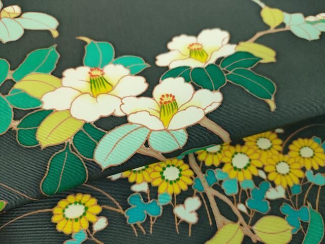 平和屋着物○塩瀬 九寸名古屋帯 枝椿 草花文 正絹 逸品 DAAU5453ps