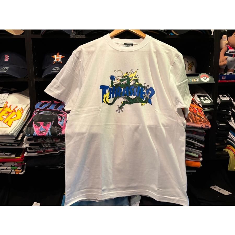 THRASHER(スラッシャー) Doragon S/S TEE (TH91413) フレーム ショートスリーブ Tシャツ スラッシャー Tシャツ 半袖 TEE プリント WHITE/BLUE Lサイズ ¥5280+送料¥550