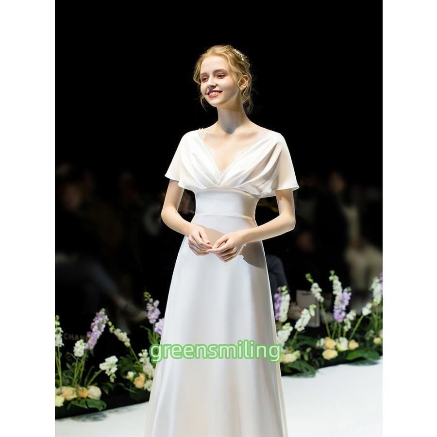 ウェディングドレス 白 二次会 花嫁 ドレス ギリシャ風 ワンピース ロングドレス 結婚式 Aライン 大 きれいめ おしゃれ ビー