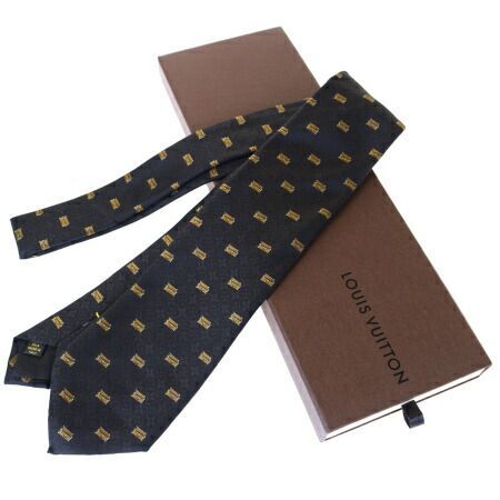 【中古】 超美品 ルイヴィトン LOUIS VUITTON ネクタイ トランク柄 ブラウン シルク 100% メンズ 保存箱付き 04BJ840