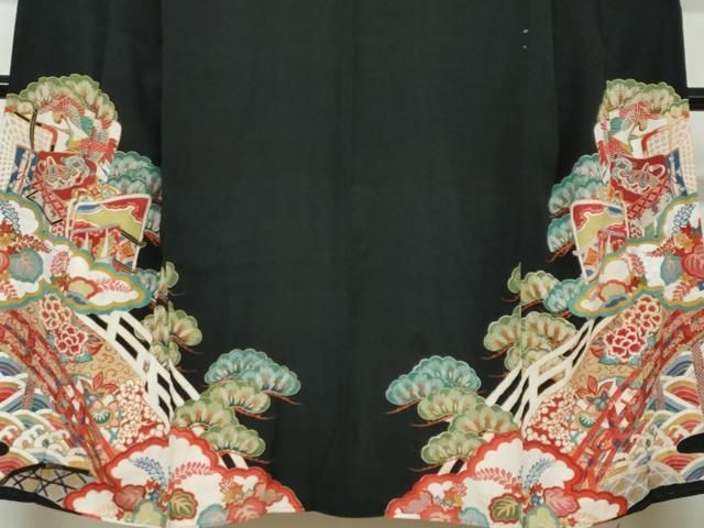 御所車双鶴草花文