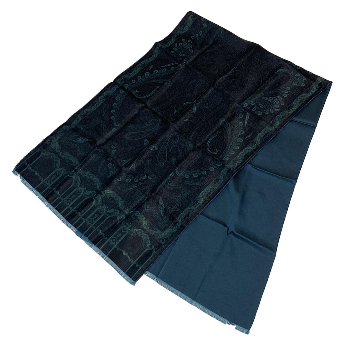 ETRO エトロ スカーフ - 黒×ダークグリーン ペイズリー柄