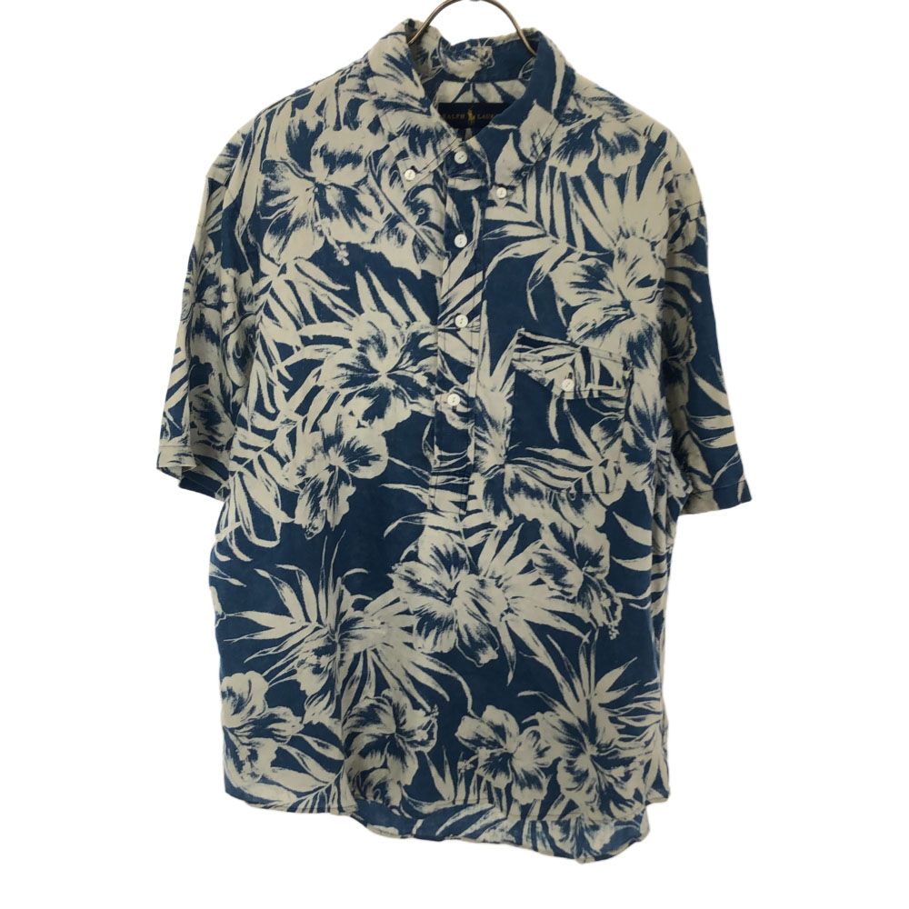 ラルフローレン ハイビスカス 半袖 リネンシャツ L ブルー系 RALPH LAUREN メンズ