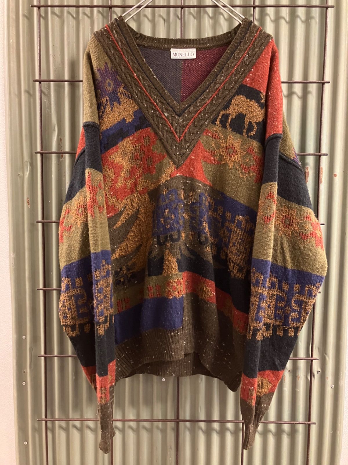 Made in ITALY Old Wool Knit Sweater ウールニット　柄ニット　80‘s ニット