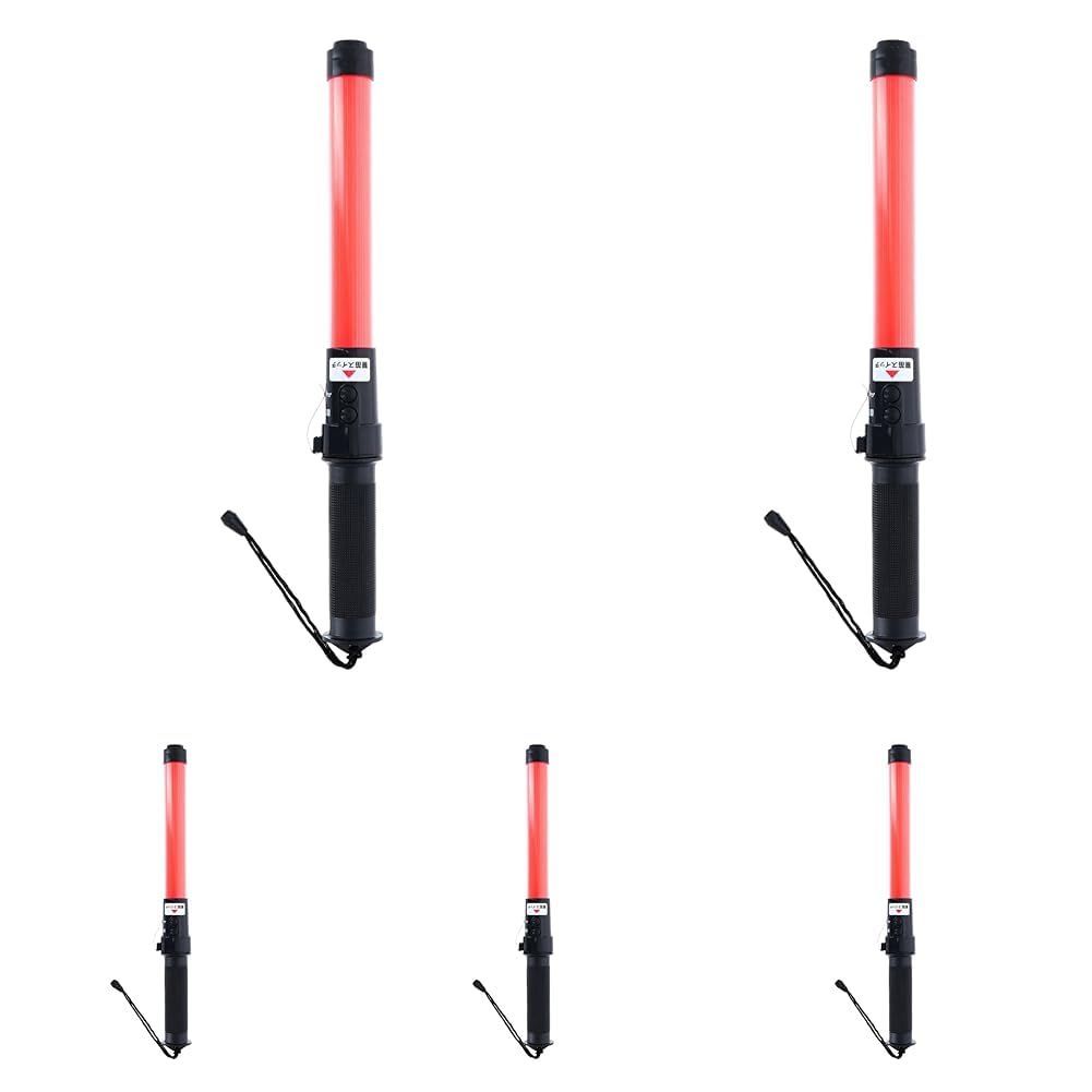 高儀 Takagi LED 誘導棒 警笛付 41 cm 乾電池式 点滅 点灯切替 ベルトフック ハンドストラップ付き 警笛音 約95~100 dB|m 赤 明るい 合図灯 誘導灯 交通整理 夜間工事 駐車場 単2形乾電池 2本使用 たかぎ × 5