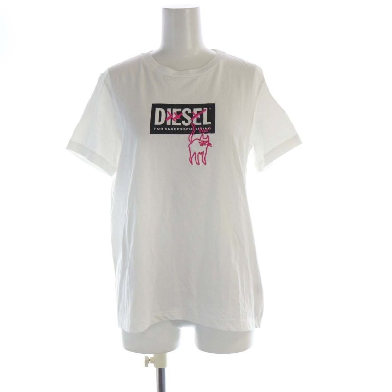 ディーゼル DIESEL Tシャツ カットソー プリント 半袖 白