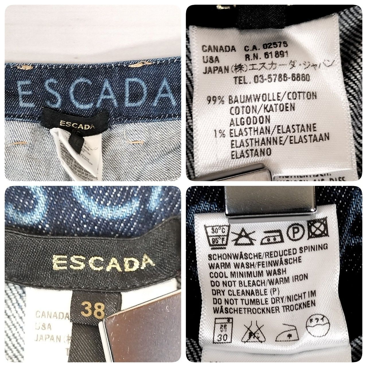 美品 ESCADA エスカーダ レディース ボトムス ジーンズ ジーパン デニムパンツ ストレートジーンズ 綿パン サイズ38 Lサイズ相当 L相当 ブルー インディゴブルー (742453 bbb1000)