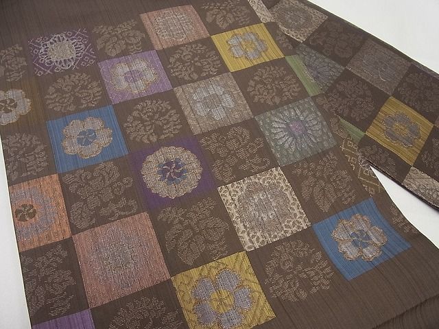 平和屋本店□極上 洛風林 工芸帯地 九寸名古屋帯 市松花文 逸品 未使用  