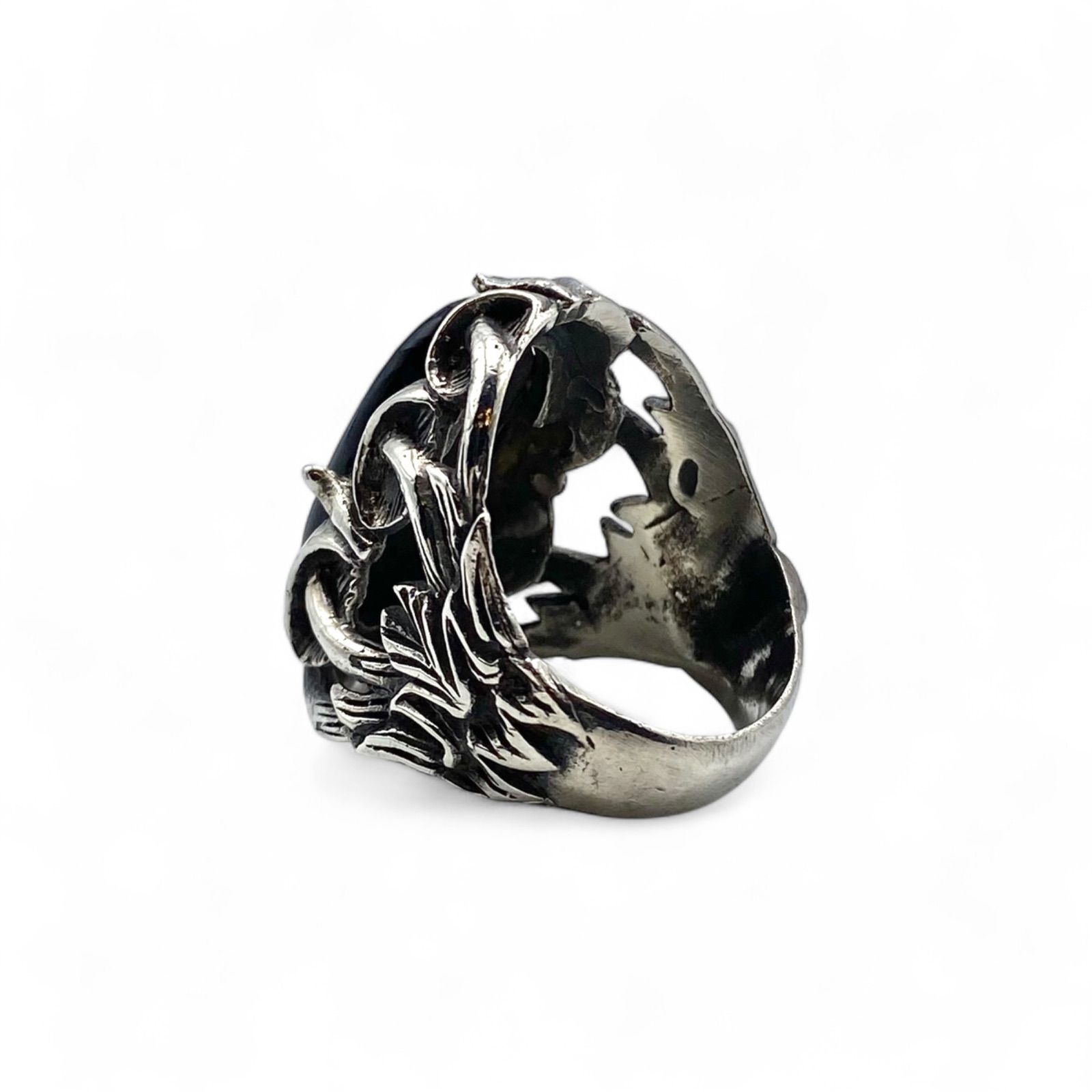 漆黒の神秘】ブラックオニキス Silver 925 刻印 80s Vintage Ring 