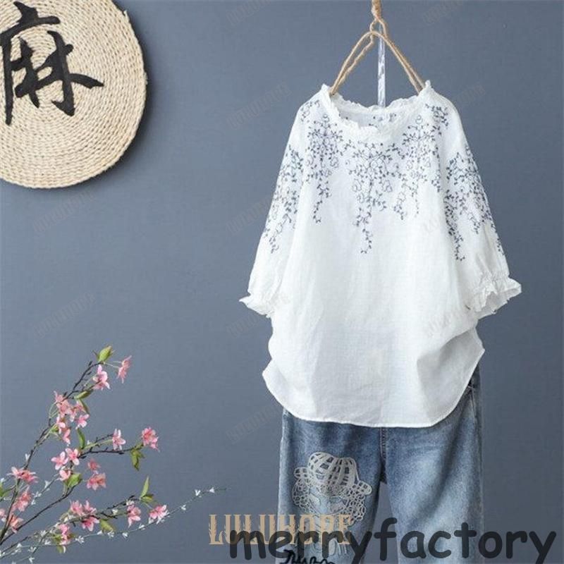 チュニック 春 ブラウス シャツ 半袖 レディース プルオーバー ブラウス ロングシャツ 夏 刺繍 お洒落 大きいサイズ 40代 50代 夏 ゆったり