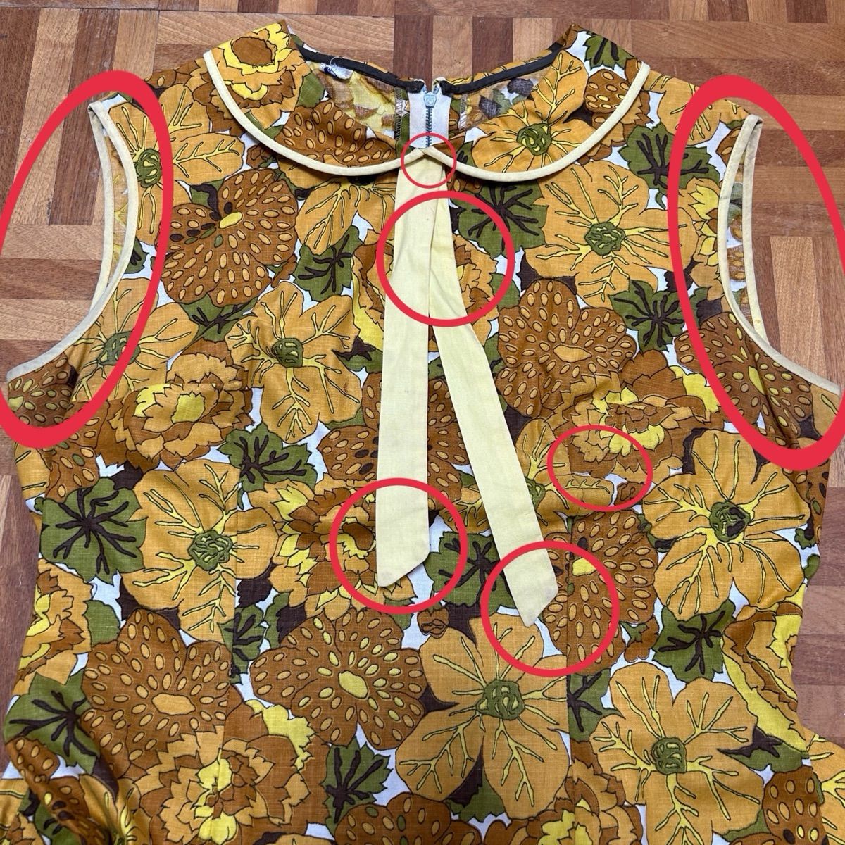 ヴィンテージ 60s 花柄 フラワープリント リボンタイ 丸襟 