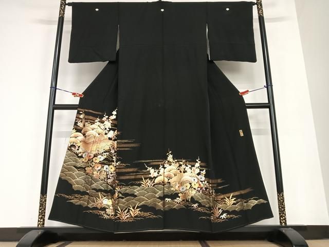 平和屋着物●金彩友禅 卓越技能者 名工 和田光正 黒留袖 松竹梅風景文 金彩 正絹 AABB6518zg