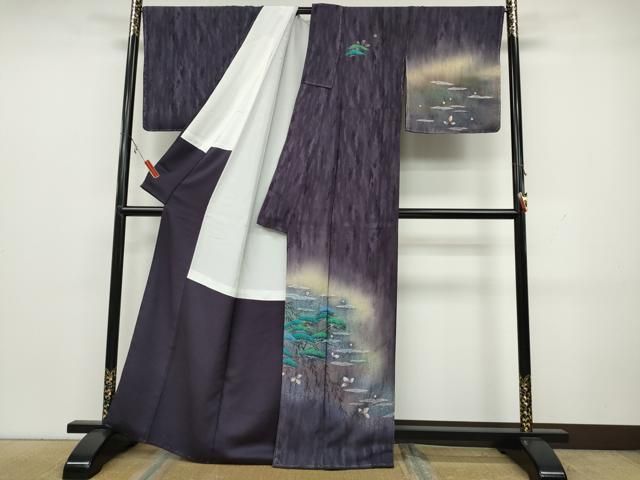 平和屋着物○訪問着 手描き 松 舞葉文 暈し染め 金彩 正絹 逸品 未使用