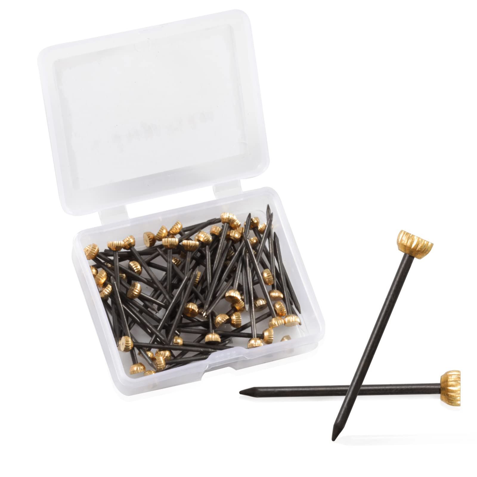 Size:小 SPEEDWOX 60本入 真鍮釘 丸頭 呼び径1.3mm x 長さ25mm 壁掛けフック用 装飾用の釘 各種装飾に最適 ピクチャーハンガーブラックスチールネイルと真ちゅう製ヘッドフレーム、プラスチック収