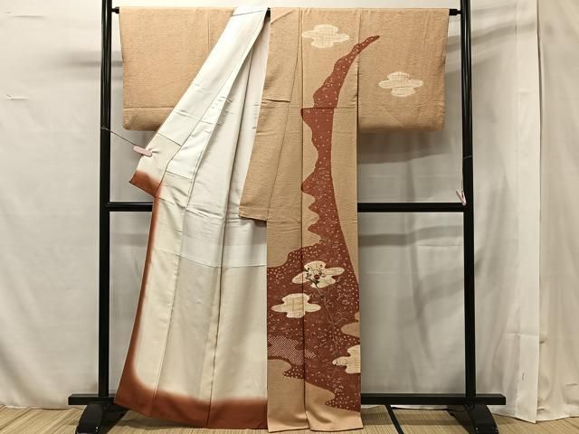 平和屋着物□訪問着 総刺繍 花籠文 金糸 正絹 逸品 BAAT6909hv