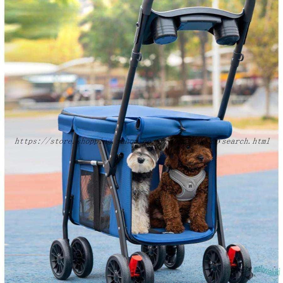 ペットカート 4輪360°回転 折りたたみ 犬用ベビーカー 猫犬兼用 ブルー