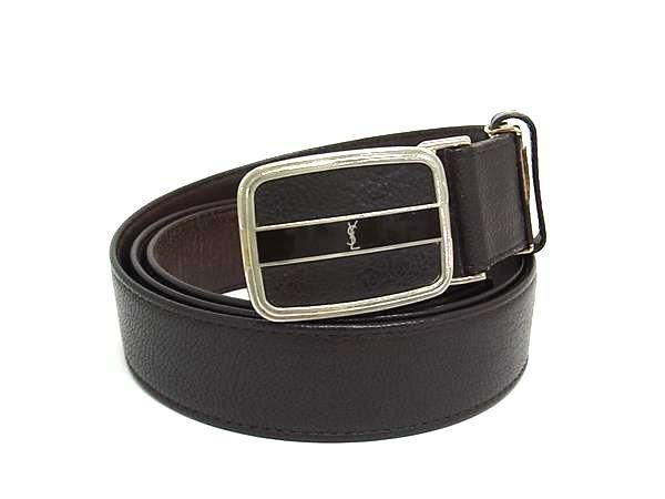 【美品】 イヴサンローラン レザー ゴールド金具 ベルト ダークブラウン YSL 新品未使用YSL イヴ・サンローラン紳士ベルト レザー シルバー