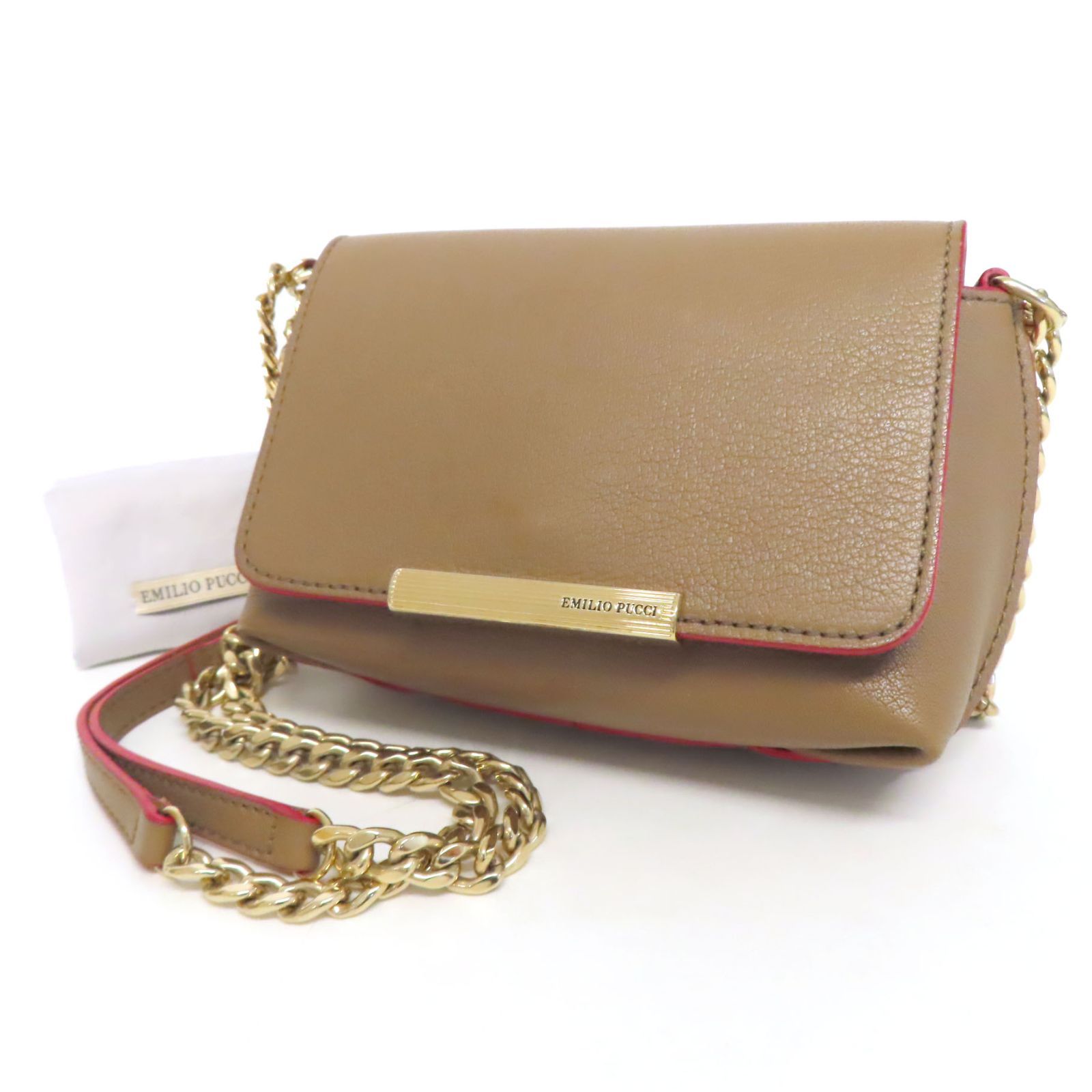 NE25025 美品 EMILIO PUCCI エミリオプッチ ロゴプレート 赤パイピング 
