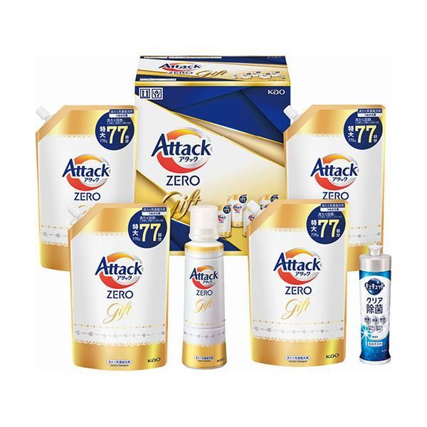 花王 アタックZEROギフト アタックZERO詰替用 770g ×4 アタックZERO 580g キュキュットクリア除菌 240ml ×各1 B1139524