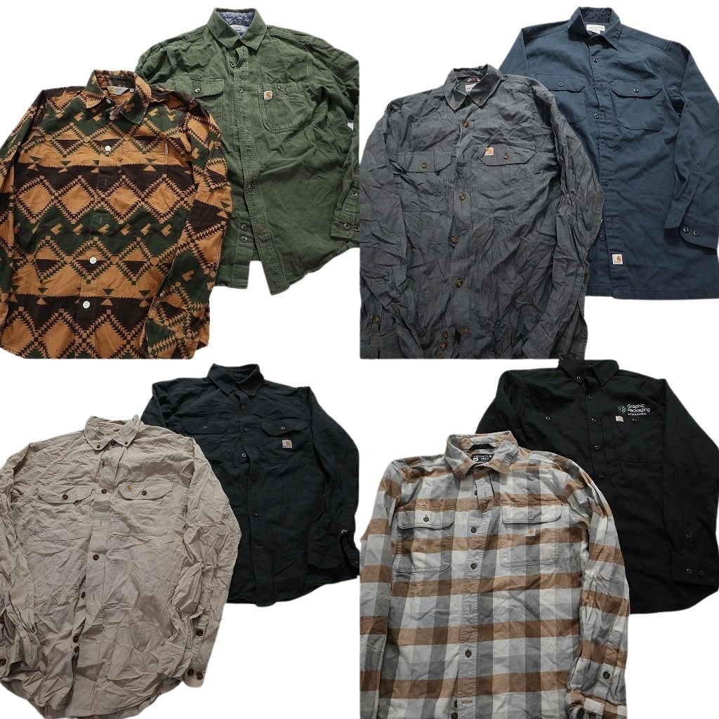 古着卸 カーハート Carhartt 長袖シャツ 8枚セット メンズ S |M ダブルフラップ バッファローチェック 古着 NA9491