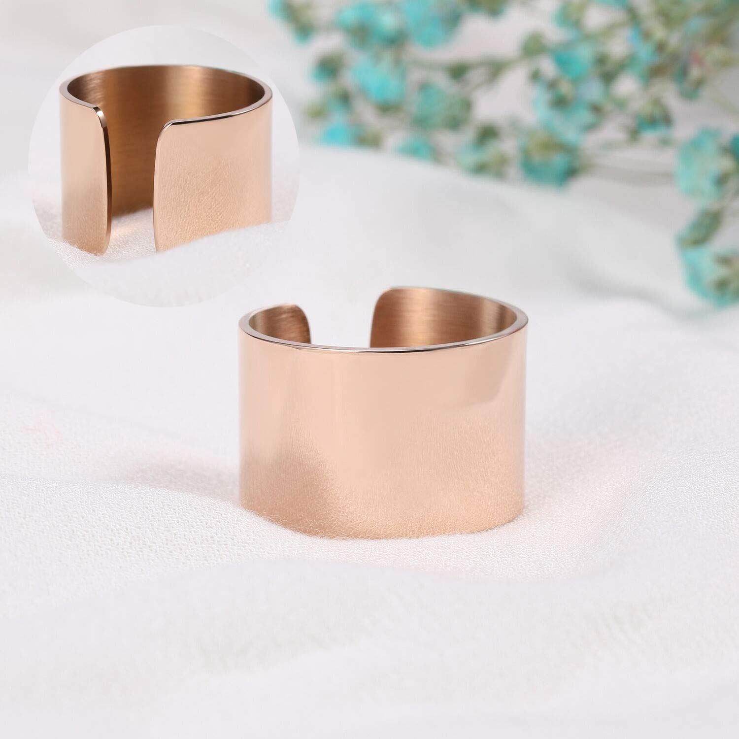  レディース メンズ 指輪 シンプル ワイド 幅1.4 cm 関節リング リング ピンクゴールド 7 ステンレス TICENTRAL リング アクセサリー