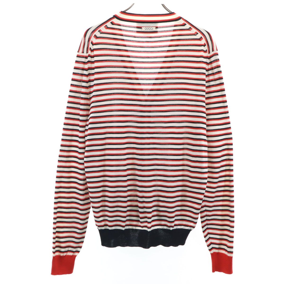 GUCCI グッチ イタリア製 ボーダー柄 長袖 Vネック カーディガン L