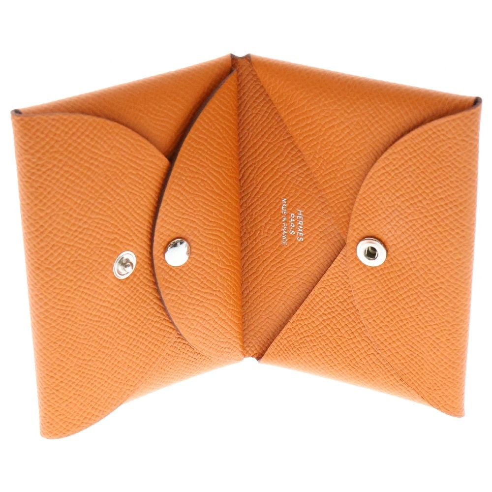 HERMES (エルメス) カルヴィ デュオ オレンジ エプソン 小銭入れ W刻印 