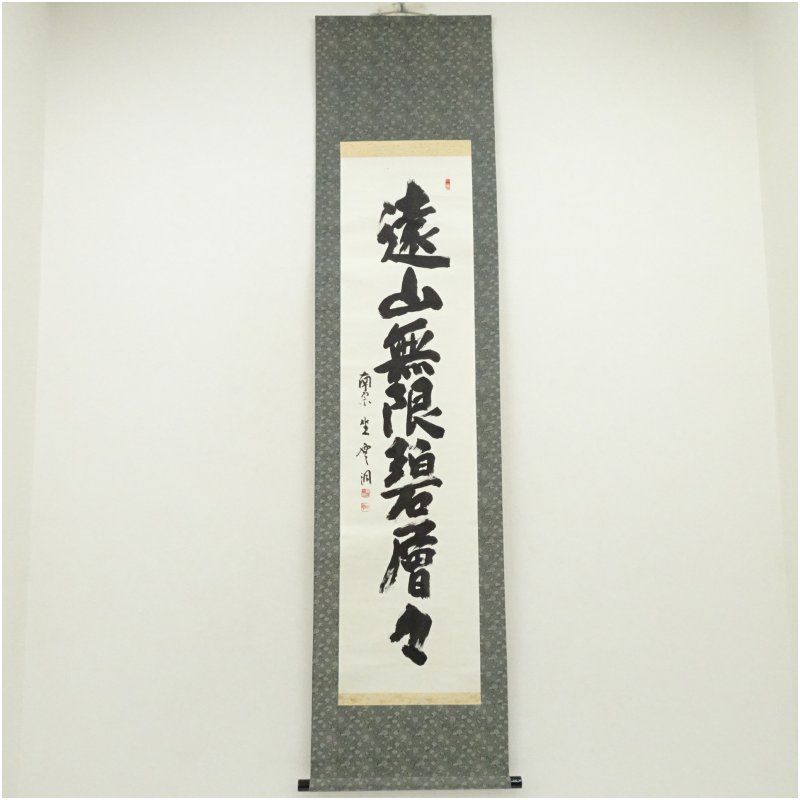南宗寺 佐藤一耕 坐雲洞 筆 遠山無限碧層々 一行書 肉筆紙本掛軸 共箱 掛け軸 床の間 書 おしゃれ 絵画 表具 芸術 茶道 年中掛け インテリア 茶掛 掛物 和室 5月 6月 春夏