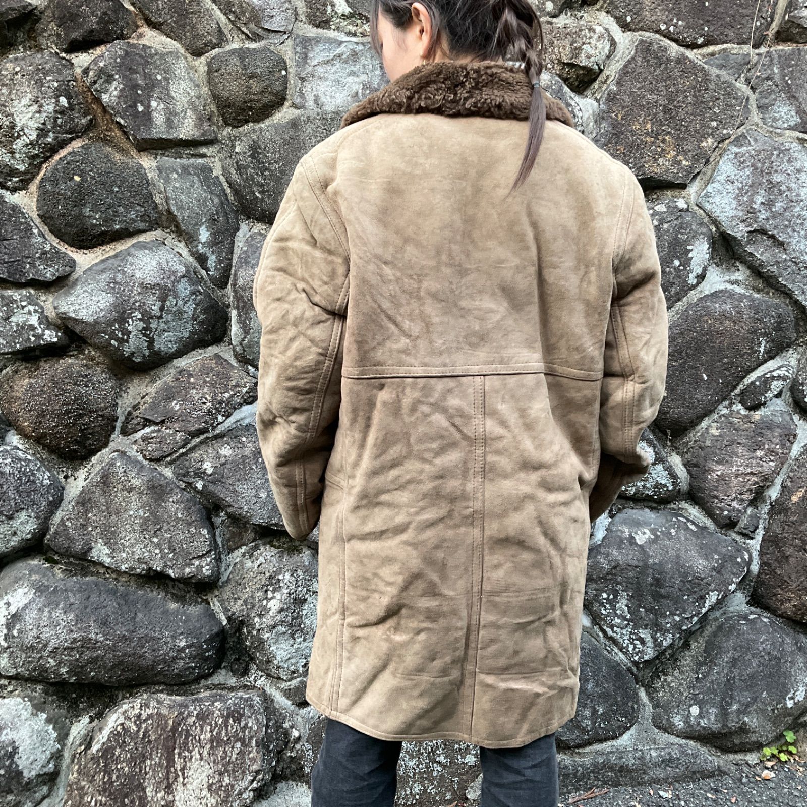 フランス製 シープスキン ムートン コート メンズ 古着 ヴィンテージ 