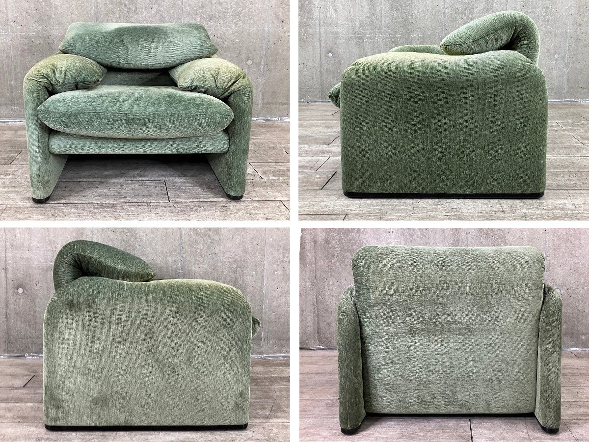 A Cassina|カッシーナ マラルンガ 一人掛けソファ 本革 モスグリーン ヴィコ マジストレッティ