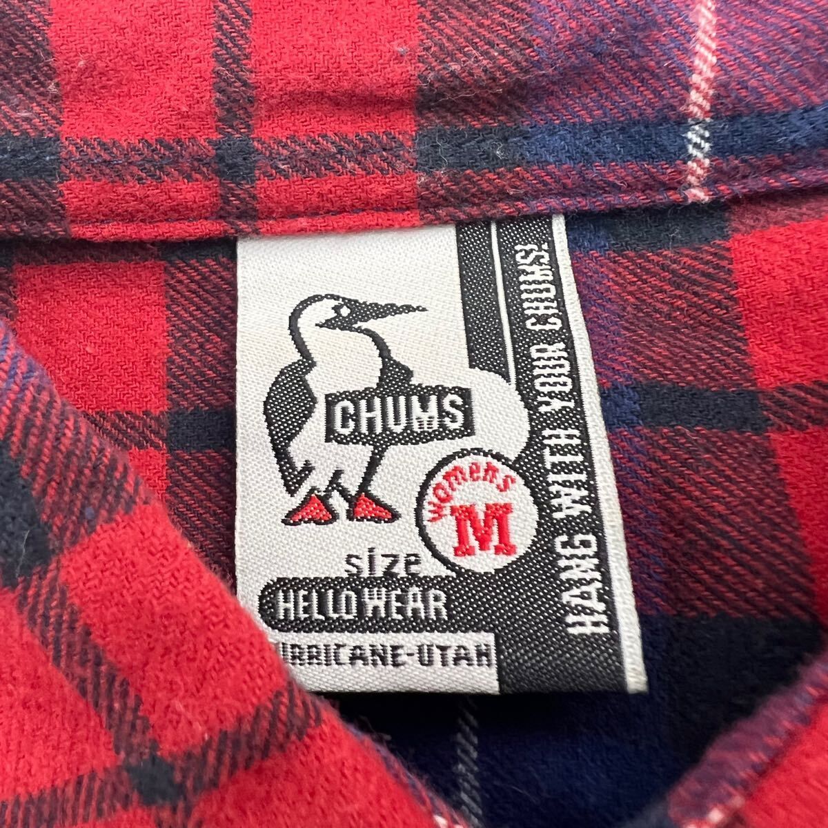 CHUMS ☆ チャムス レッド ブルー チェック シャツ エルボーパッチ  