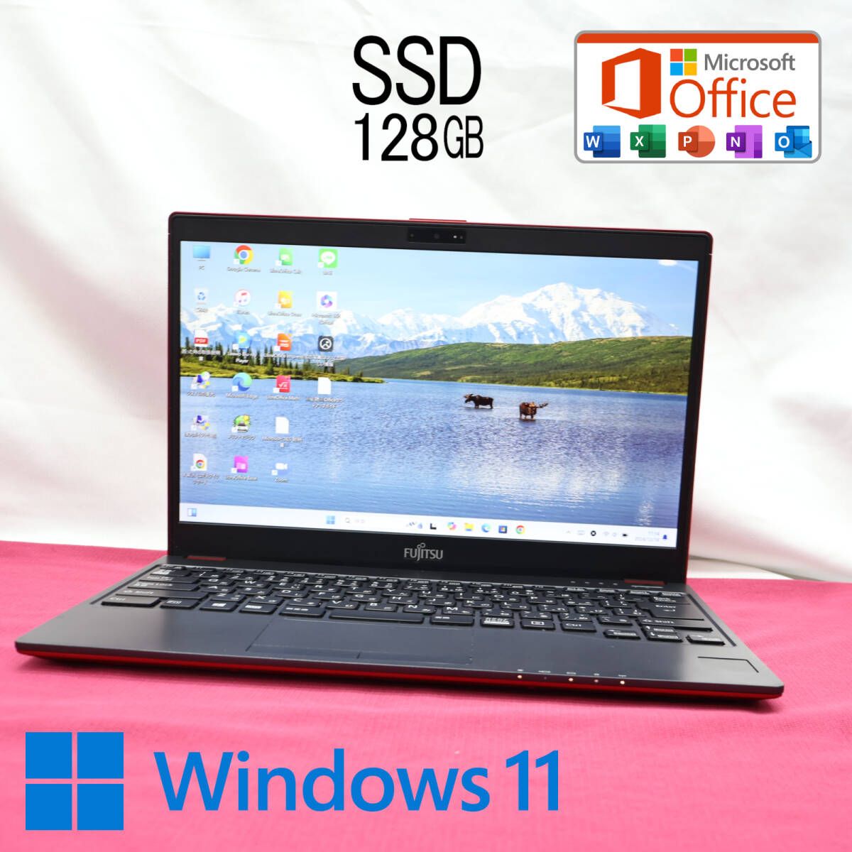 美品 SSD128GBFMV LIFEBOOK C0700B Webカメラ Bluetooth 高解像度 Celeron 3865U Win11 MS Office 中古品 ノートパソコンP81267