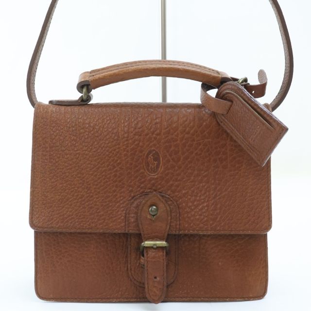 2504-42 ラルフローレン ショルダーバッグ ポシェット ハンドバッグ RALPH LAUREN レザー製 ブラウン フラップ