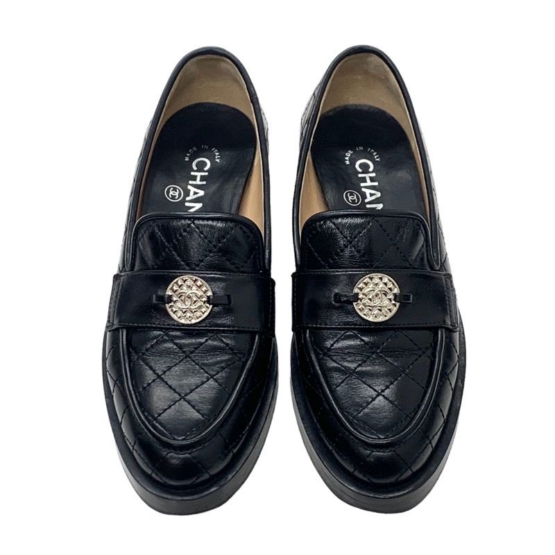 CHANEL シャネル　ローファー　ブラック　レザー　ココマーク　フラット CHANEL シャネルローファーブラックレザーココマークフラット
